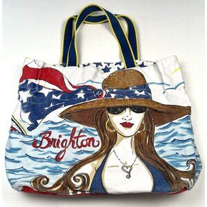 BRIGHTON Canvas TOTE Bag Chic Ahoy Cruise Nautical Beach Pool 18"x14"x7" EUC